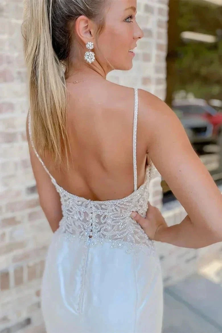White V-Neck Beading Trumpet Long Wedding Dress Bridal Gown WD661 - Image 4