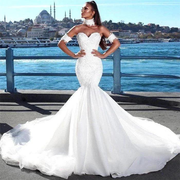 Beautiful Mermaid Sweetheart Beautiful Wedding Dress Lace Dresses for Weddings with Choker - Image 2