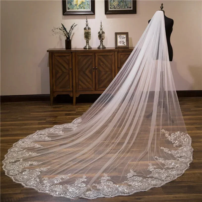Wholesale white Ivory 3*3 Meter Cathedral wedding veils Lace Appliques Bridal veil - Image 2
