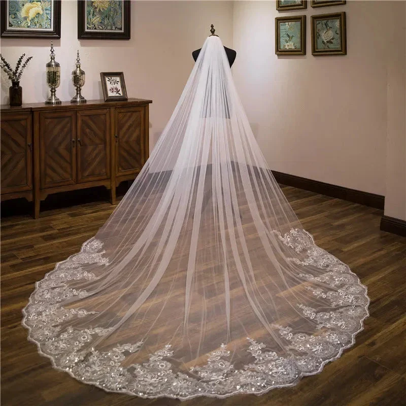 Wholesale white Ivory 3*3 Meter Cathedral wedding veils Lace Appliques Bridal veil - Image 5