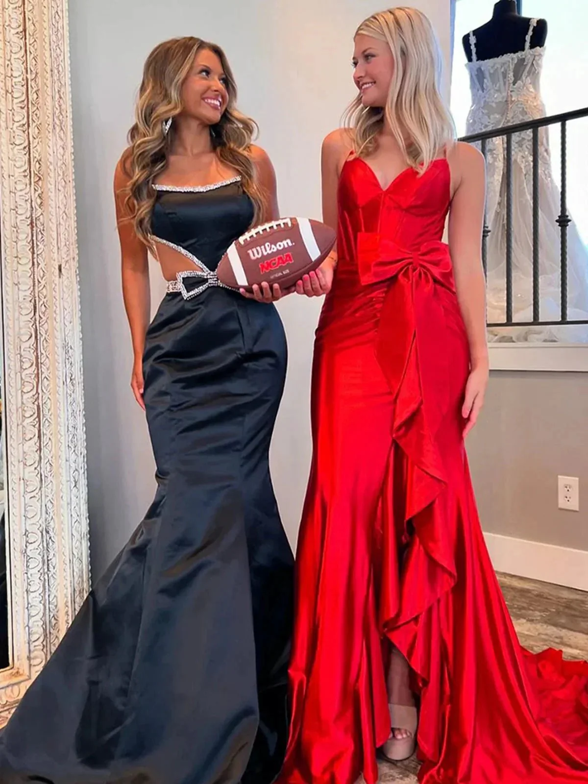 Windsor | Scoop Neck Mermaid Beaded Long Prom Dress With Bow - Image 6