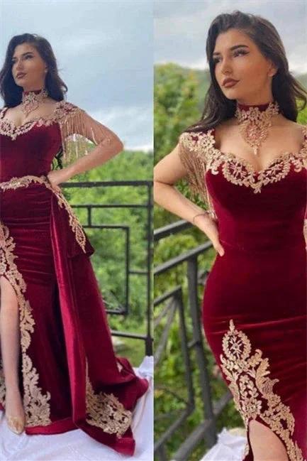 Wine red evening dresses long | Velvet evening wear - Image 3