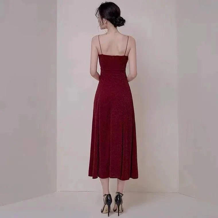 Wine red party dress spaghetti straps evening dress high slit prom dress backless formal dress custom made Y1140 - Image 3