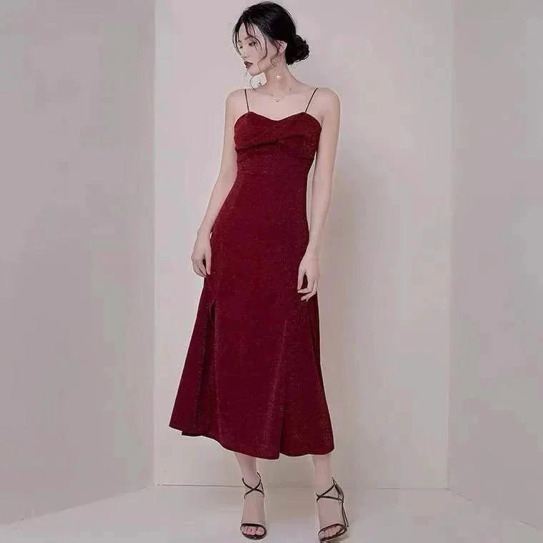 Wine red party dress spaghetti straps evening dress high slit prom dress backless formal dress custom made Y1140 - Image 4