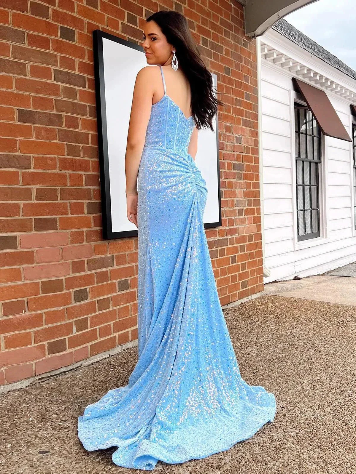 Winna | Mermaid Sky Blue Sequin Long Prom Dress - Image 2