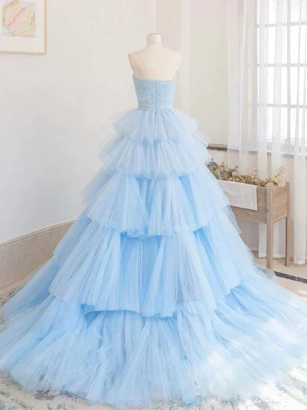 Winter Blue Tulle Long Prom Dress, Blue Layered Tulle Evening Dress Y393 - Image 2