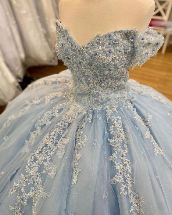 Winter Wonderful Land Blue Lace Appliques Ball Gown Sweet 16 Dress Y615 - Image 2