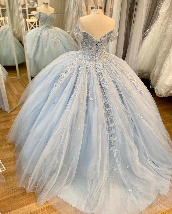 Winter Wonderful Land Blue Lace Appliques Ball Gown Sweet 16 Dress Y615 - Image 3