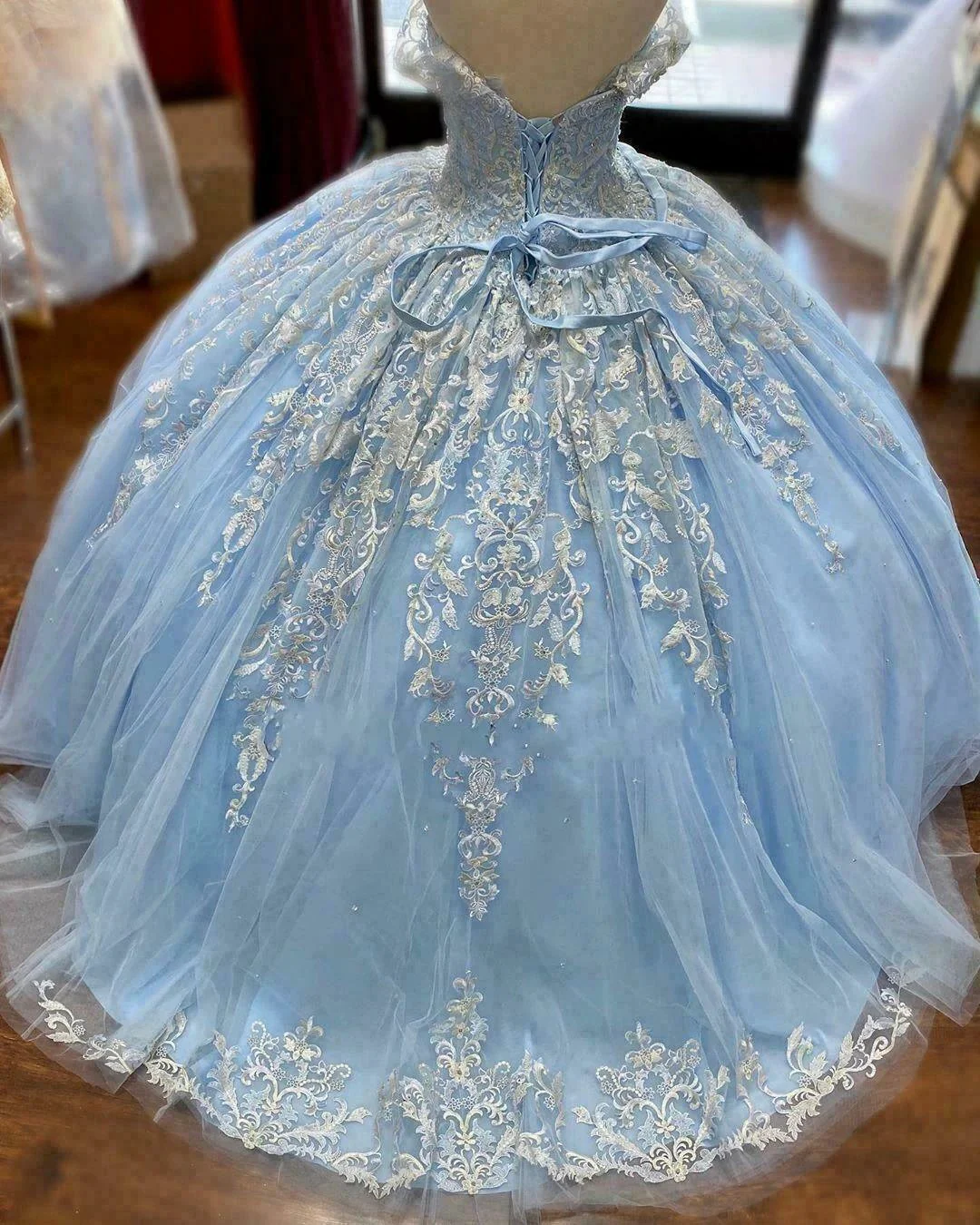 Winter Wonderland Blue Ball Gown Quinceanera Dress Blue Tulle Lace Ball Gown Y674 - Image 2