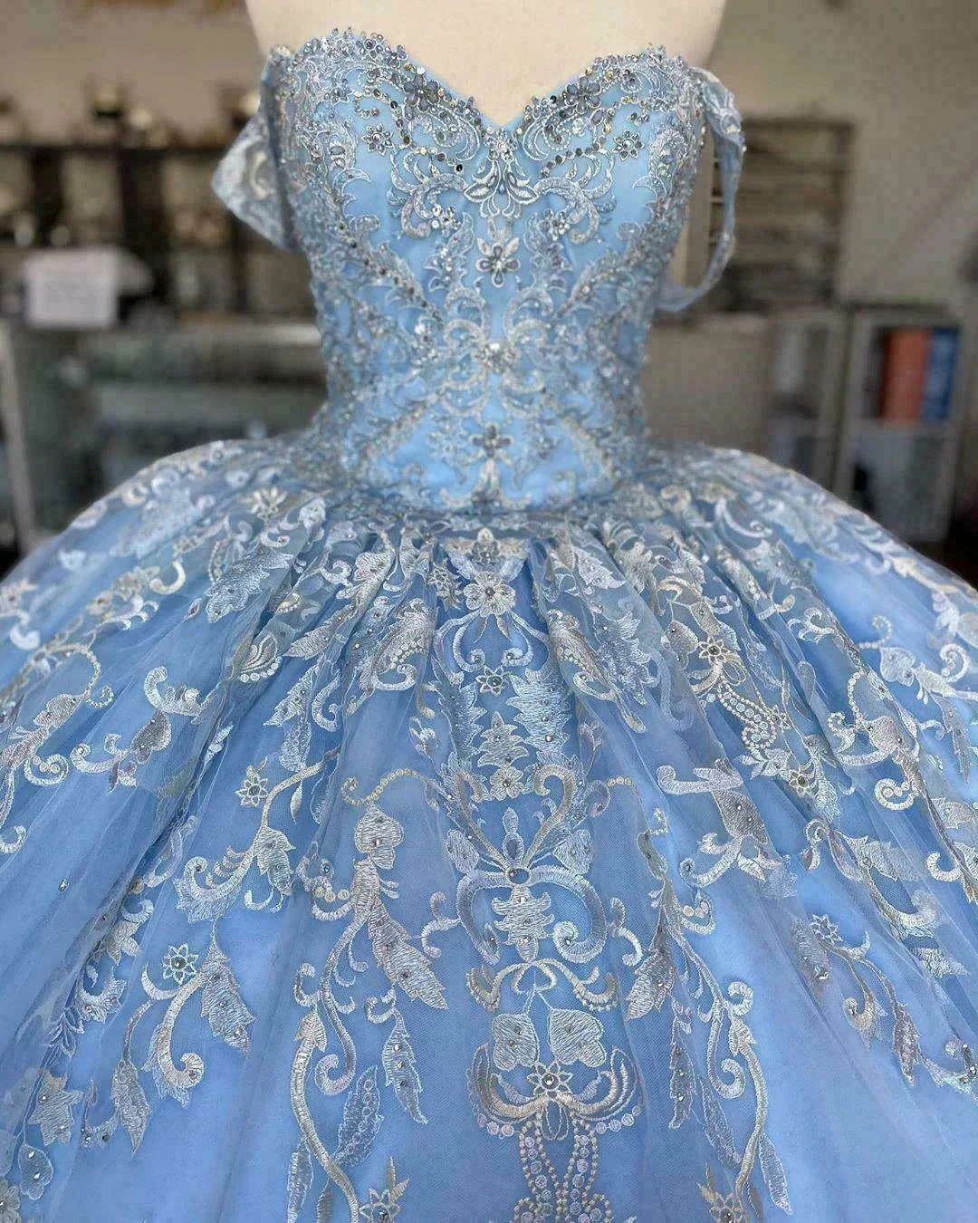 Winter Wonderland Blue Ball Gown Quinceanera Dress Blue Tulle Lace Ball Gown Y674 - Image 3