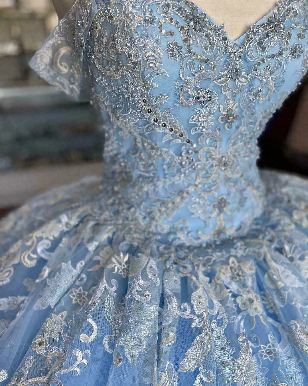 Winter Wonderland Blue Ball Gown Quinceanera Dress Blue Tulle Lace Ball Gown Y674 - Image 4