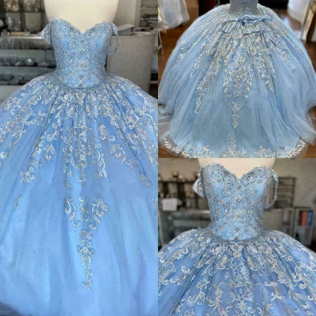 Winter Wonderland Blue Ball Gown Quinceanera Dress Blue Tulle Lace Ball Gown Y674 - Image 5
