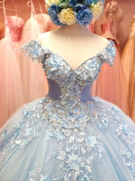 Winter Wonderland Light Blue Tulle Appliques Ball Gown Sweet 16 Dress Y601 - Image 2