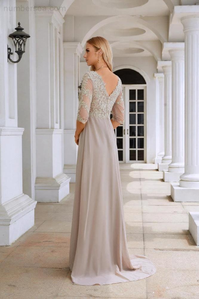 Women Chiffon V Neck Long Half Sleeves  Mother of Bride Dress Wedding Wedding Party  SY28108 - Image 2