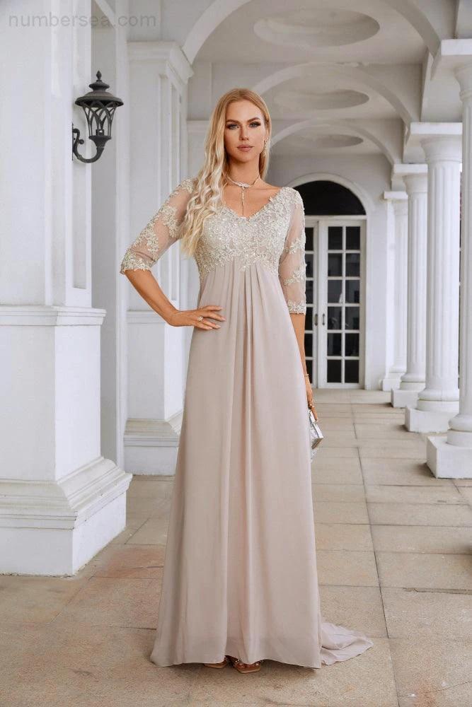 Women Chiffon V Neck Long Half Sleeves  Mother of Bride Dress Wedding Wedding Party  SY28108 - Image 3