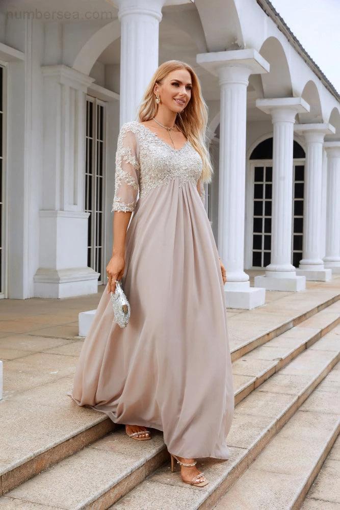 Women Chiffon V Neck Long Half Sleeves  Mother of Bride Dress Wedding Wedding Party  SY28108 - Image 5