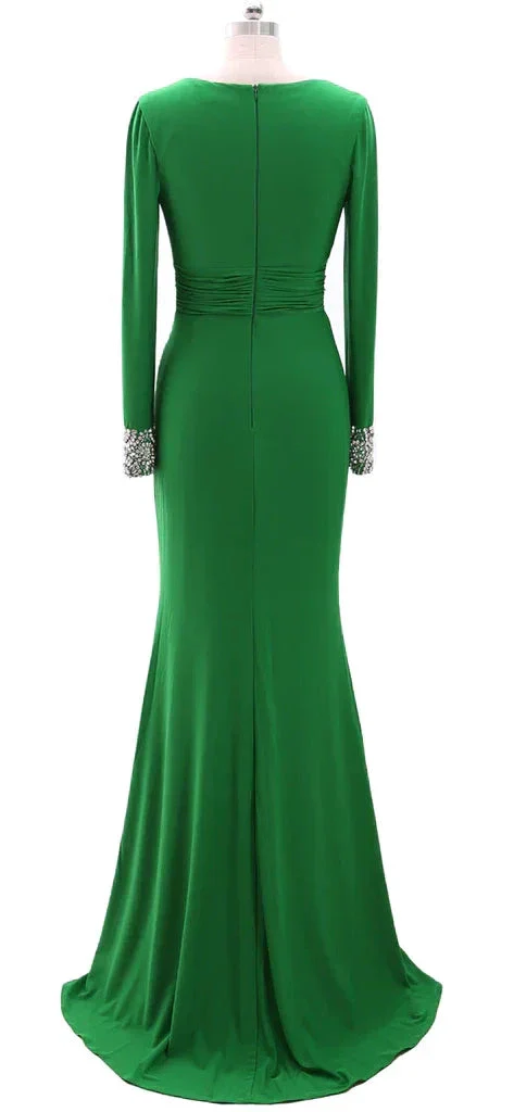 Women Long Mother of Bride Dresses Long Sleeve V Neck Evening Dress Y785 - Image 2