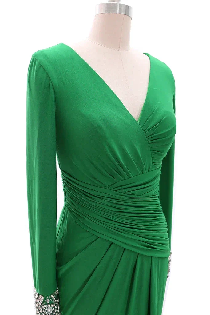 Women Long Mother of Bride Dresses Long Sleeve V Neck Evening Dress Y785 - Image 3