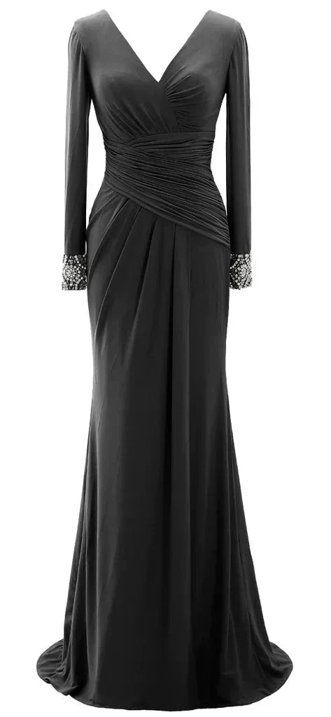 Women Long Mother of Bride Dresses Long Sleeve V Neck Evening Dress Y785 - Image 5