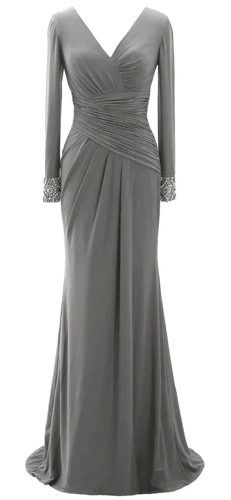Women Long Mother of Bride Dresses Long Sleeve V Neck Evening Dress Y785 - Image 7