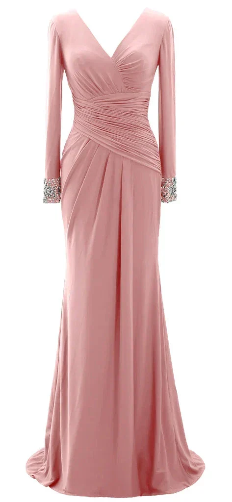 Women Long Mother of Bride Dresses Long Sleeve V Neck Evening Dress Y785 - Image 8