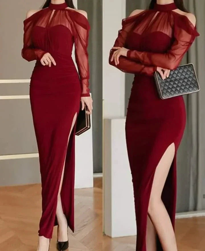 Women Mermaid Long Dress Sexy Off Shoulder High Waist Mesh Slit Bodycon Elegant Fashion Corset Party Evening Dress Y5526 - Image 2