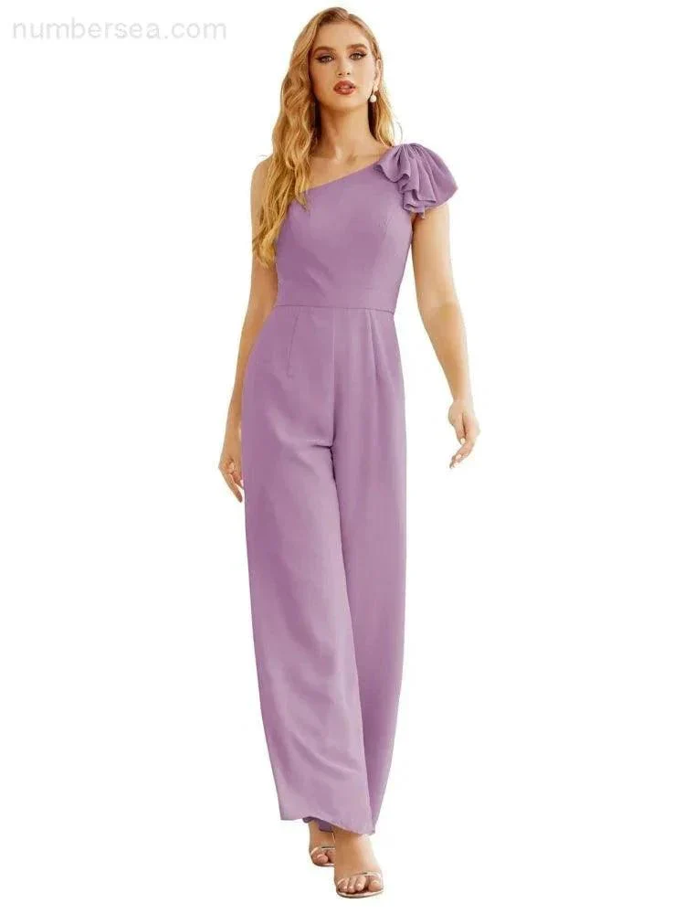 Women's One Shoulder Chiffon Long Jumpsuit Formal Evening Dress Long Bridesmaid Dresses Pants Wedding Party SEA28034 - Image 21