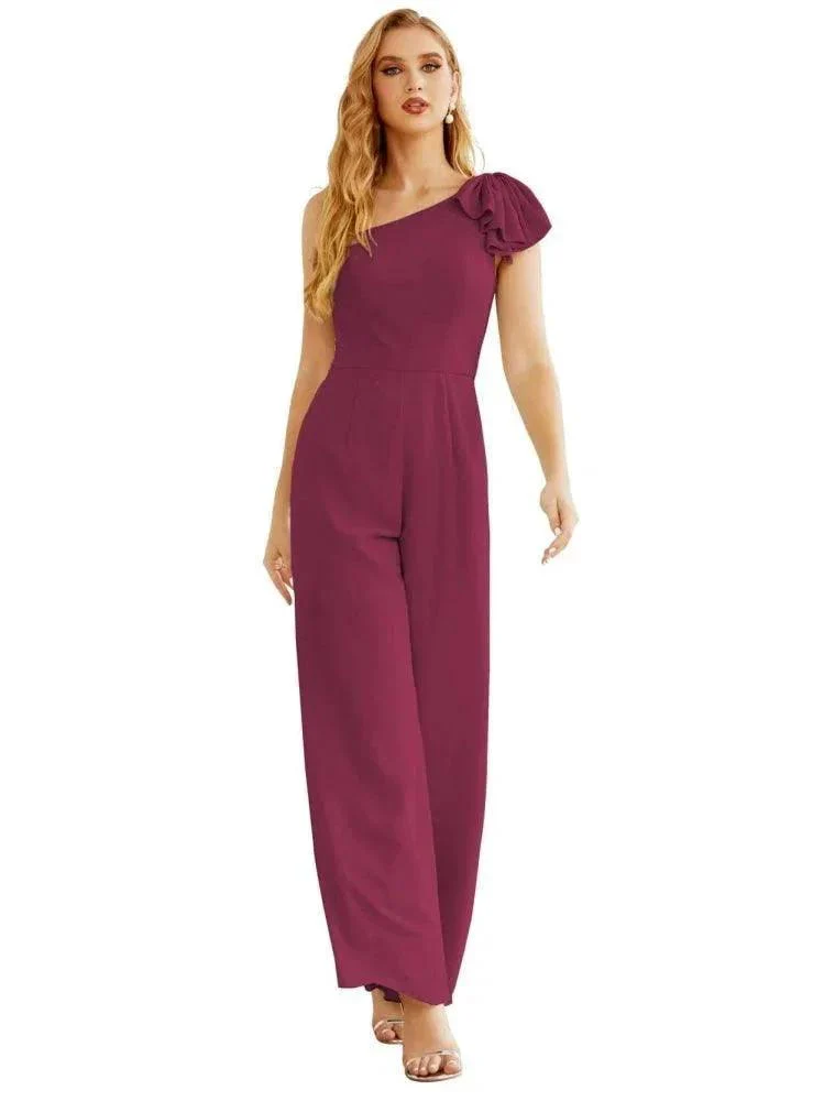 Women's One Shoulder Chiffon Long Jumpsuit Formal Evening Dress Long Bridesmaid Dresses Pants Wedding Party SEA28034 - Image 35
