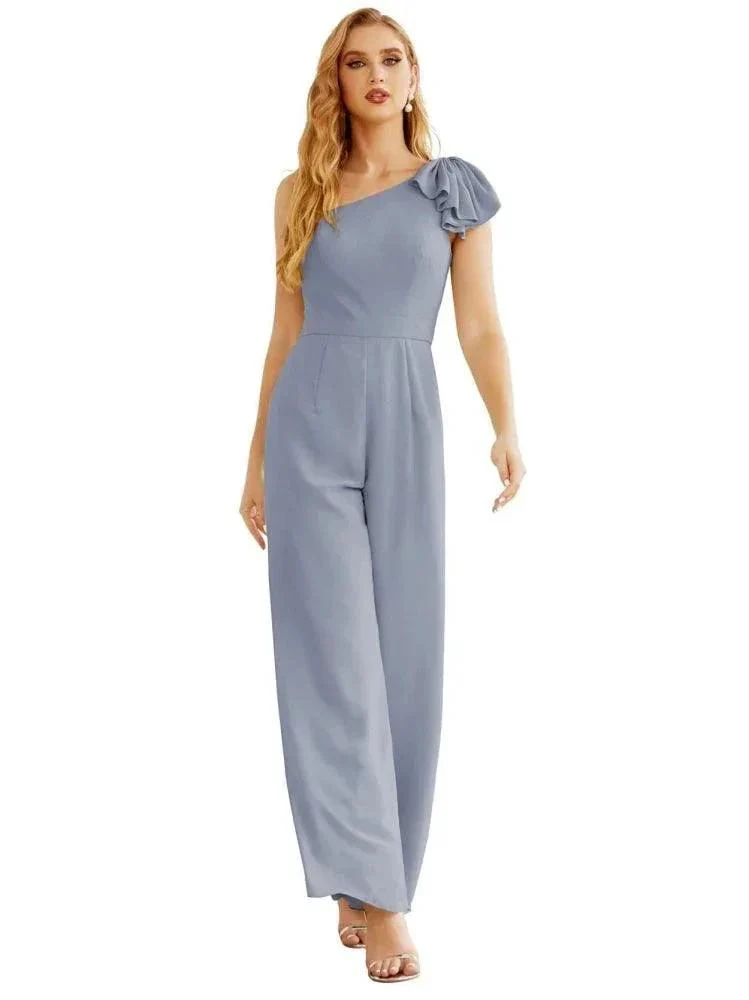 Women's One Shoulder Chiffon Long Jumpsuit Formal Evening Dress Long Bridesmaid Dresses Pants Wedding Party SEA28034 - Image 4