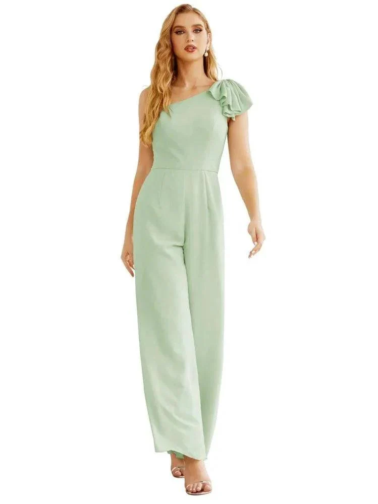 Women's One Shoulder Chiffon Long Jumpsuit Formal Evening Dress Long Bridesmaid Dresses Pants Wedding Party SEA28034 - Image 5