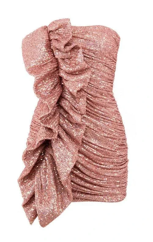Women Sexy Strapless Mini Ruffle Party Dresses Shiny Homecoming Dress Y4036 - Image 3