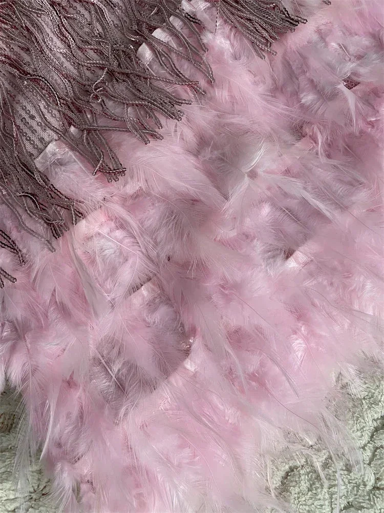 Women Sexy Feather Sparkly Tassel Dress Pink Sequin Fringe Dance Flapper Dress Summer Formal Dress,Pink Homecoming Dress Y2470 - Image 3