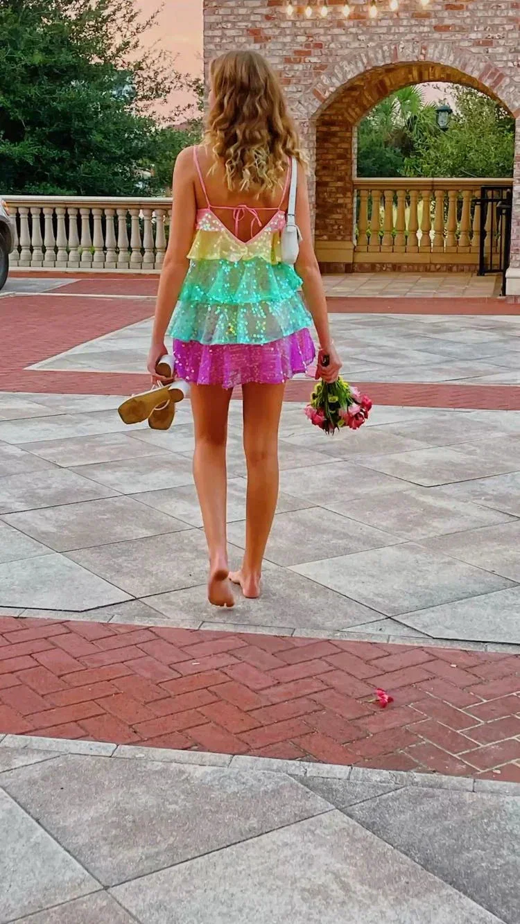 Women Shiny Sequin Sparkle Homecoming Dress Sleeveless Glitter Layered Rainbow Ruffle Dress Party Club Night Dress Y2475 - Image 4