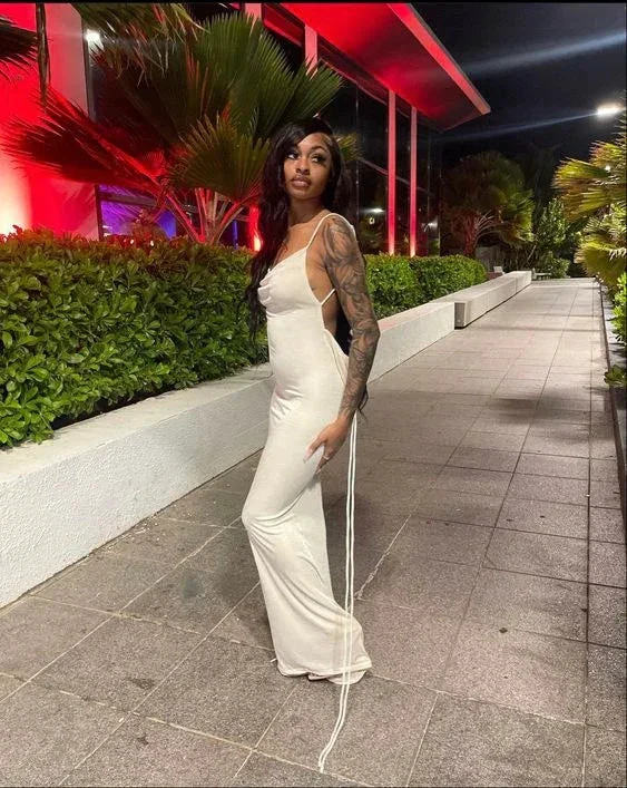 Women Spaghetti Strap Backless Bodycon Dress,White Evening Dress  Y1947 - Image 2