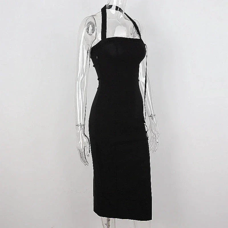 Women's Black Halter Prom Dress With Slit Sexy Black Sleeveless Evening Dress Y1161 - Image 2