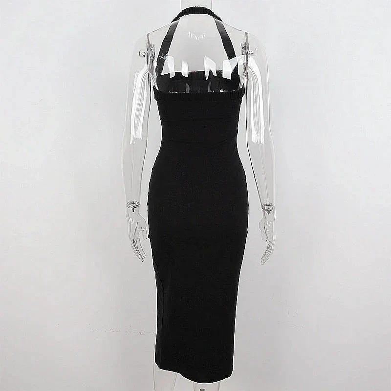 Women's Black Halter Prom Dress With Slit Sexy Black Sleeveless Evening Dress Y1161 - Image 3