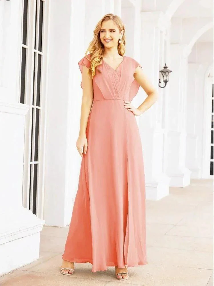 Women's Bridesmaid Dresses Chiffon Cape Formal Evening Party Prom Dress Open Back Gowns for Wedding Guests SEA28058 - Image 29
