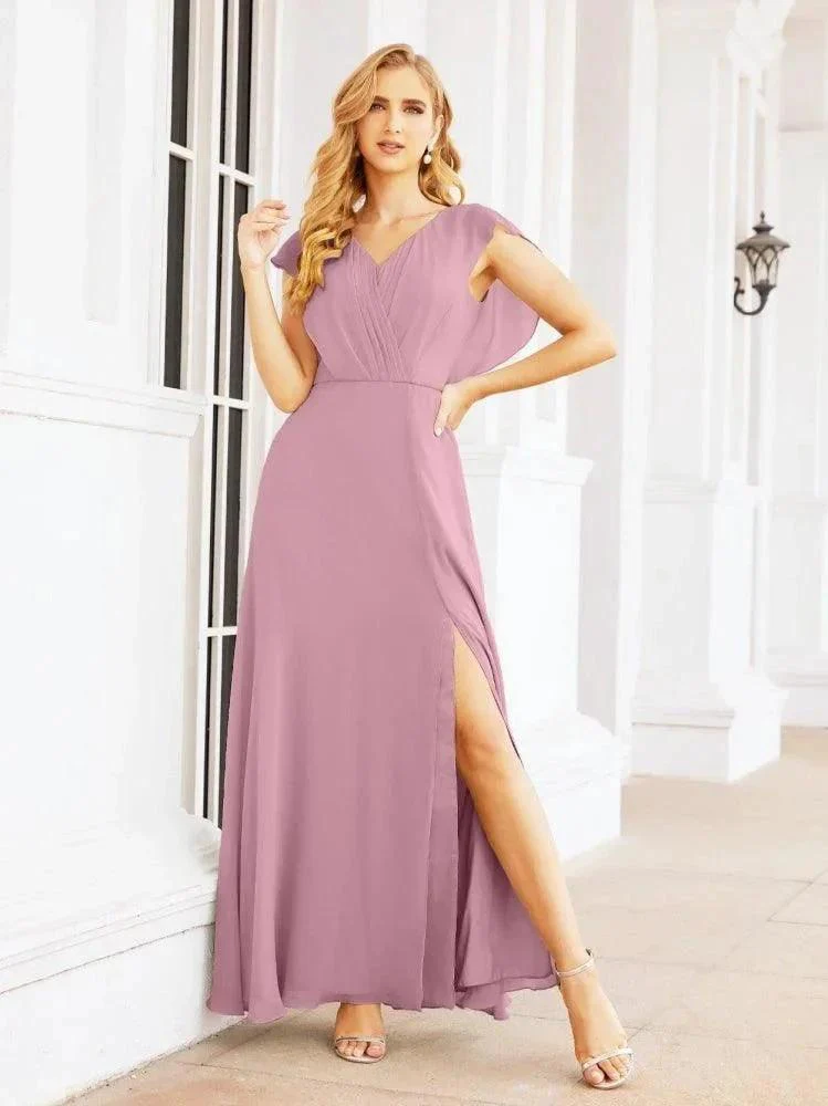 Women's Bridesmaid Dresses Chiffon Cape Formal Evening Party Prom Dress Open Back Gowns for Wedding Guests SEA28058 - Image 32