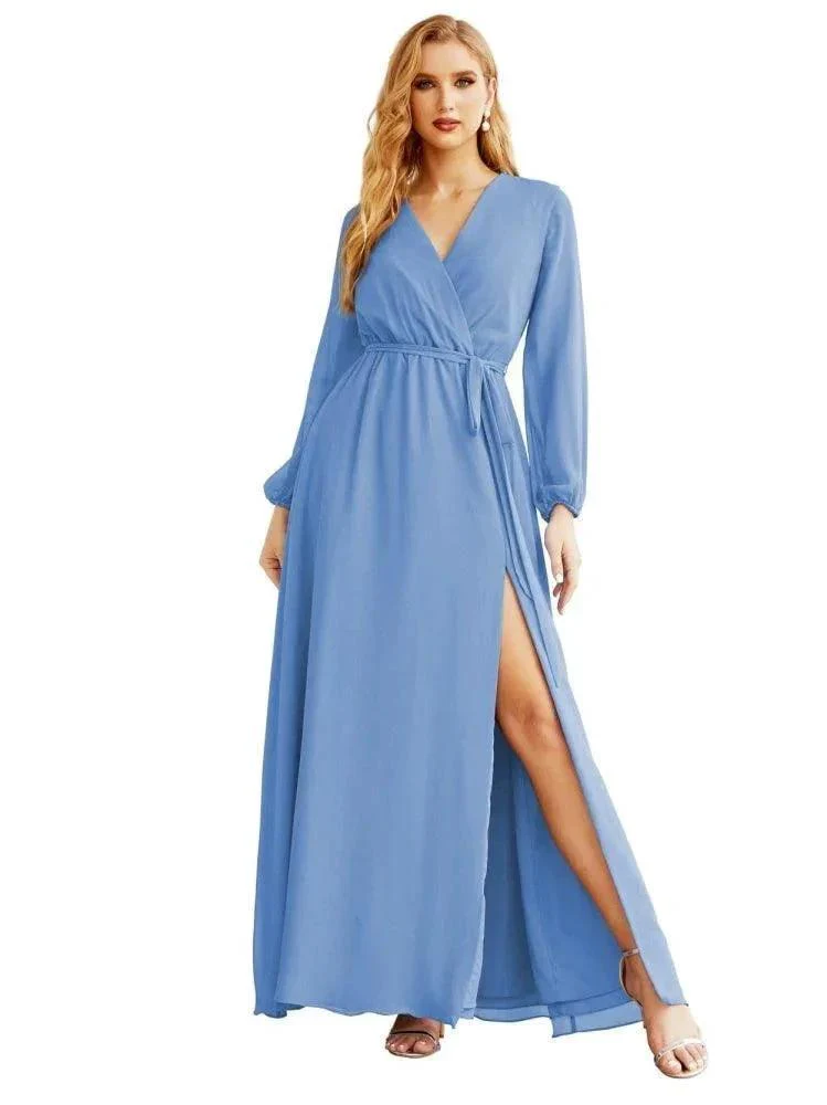 Women's Chiffon Bridesmaid Dress A line Long Sleeves Formal Evening Prom Gown for Wedding Guest SEA28032 - Image 10