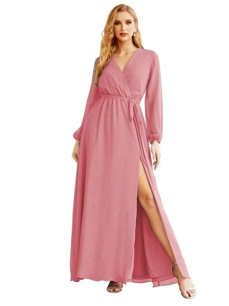 Women's Chiffon Bridesmaid Dress A line Long Sleeves Formal Evening Prom Gown for Wedding Guest SEA28032 - Image 11