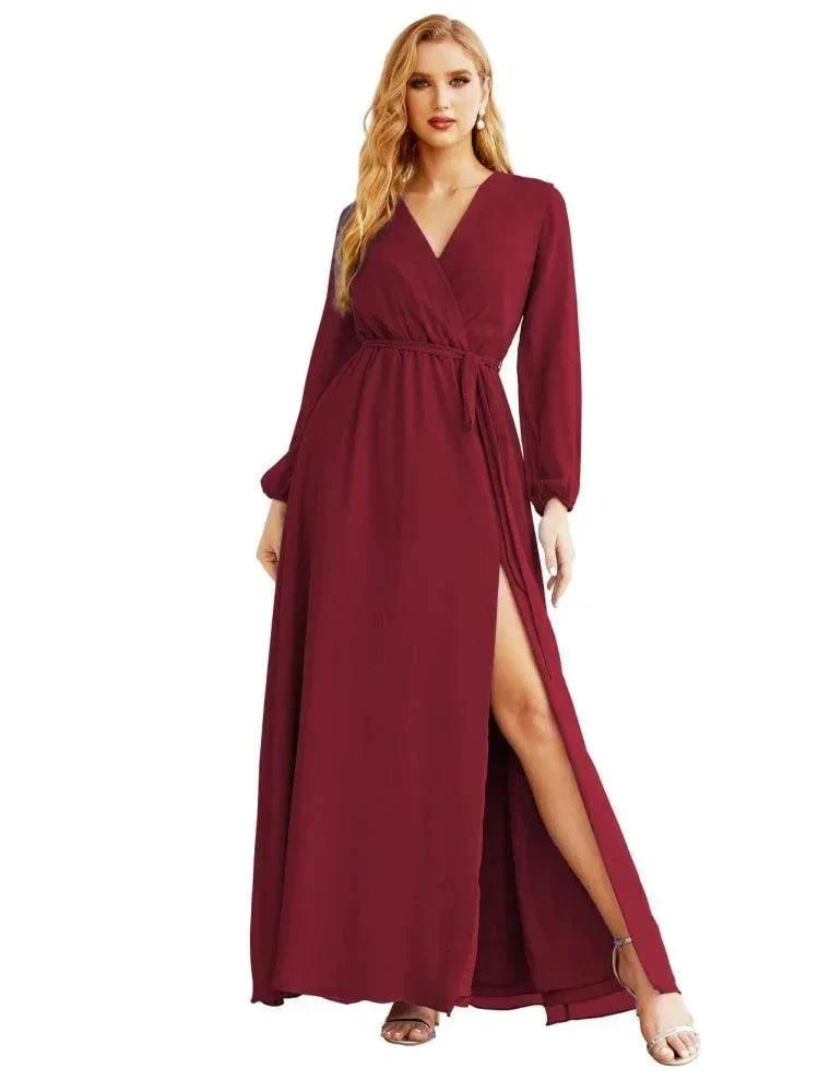 Women's Chiffon Bridesmaid Dress A line Long Sleeves Formal Evening Prom Gown for Wedding Guest SEA28032 - Image 12