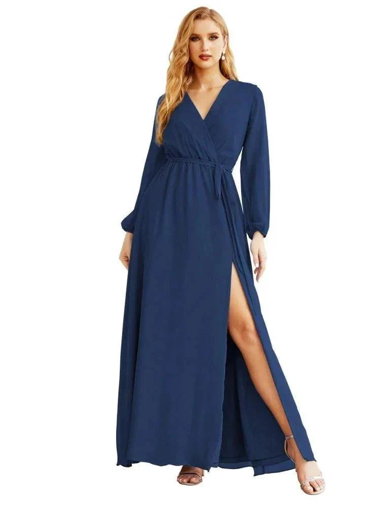 Women's Chiffon Bridesmaid Dress A line Long Sleeves Formal Evening Prom Gown for Wedding Guest SEA28032 - Image 13