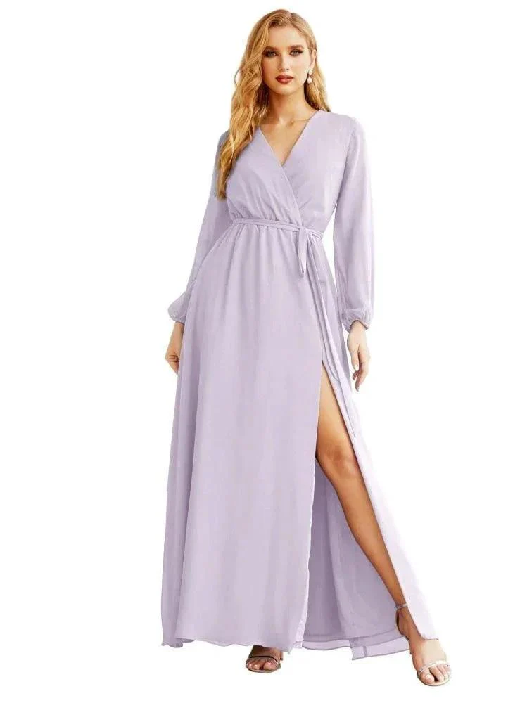 Women's Chiffon Bridesmaid Dress A line Long Sleeves Formal Evening Prom Gown for Wedding Guest SEA28032 - Image 14