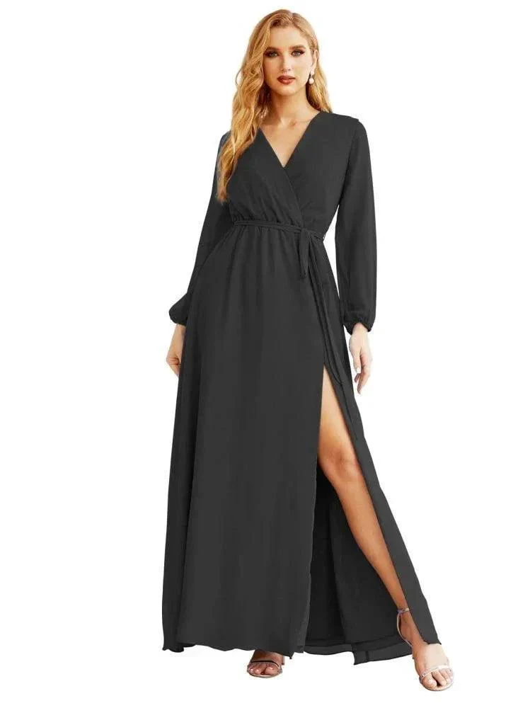 Women's Chiffon Bridesmaid Dress A line Long Sleeves Formal Evening Prom Gown for Wedding Guest SEA28032 - Image 15