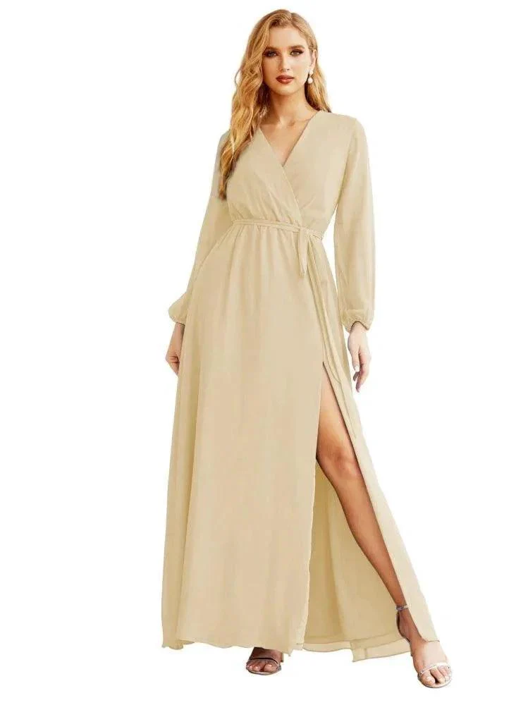 Women's Chiffon Bridesmaid Dress A line Long Sleeves Formal Evening Prom Gown for Wedding Guest SEA28032 - Image 16