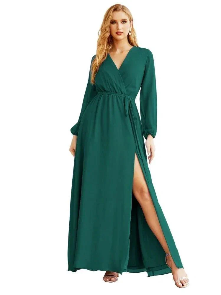 Women's Chiffon Bridesmaid Dress A line Long Sleeves Formal Evening Prom Gown for Wedding Guest SEA28032 - Image 17