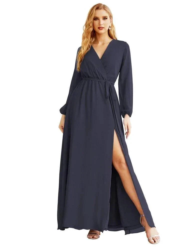 Women's Chiffon Bridesmaid Dress A line Long Sleeves Formal Evening Prom Gown for Wedding Guest SEA28032 - Image 18