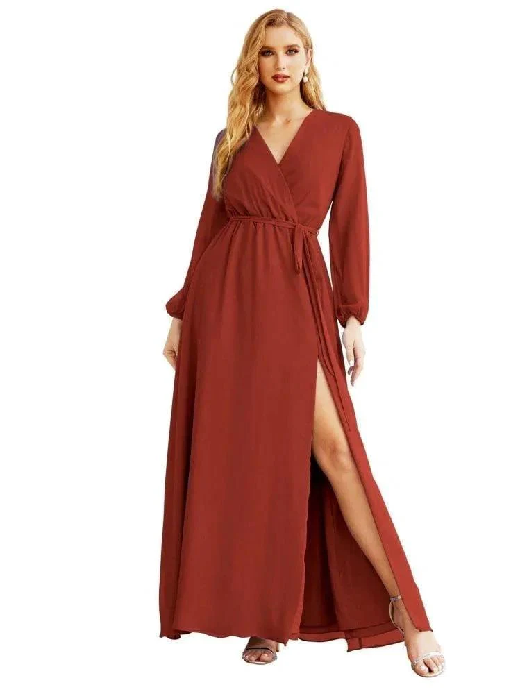 Women's Chiffon Bridesmaid Dress A line Long Sleeves Formal Evening Prom Gown for Wedding Guest SEA28032 - Image 19