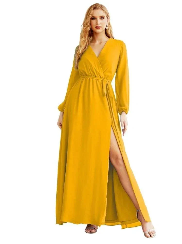 Women's Chiffon Bridesmaid Dress A line Long Sleeves Formal Evening Prom Gown for Wedding Guest SEA28032 - Image 2