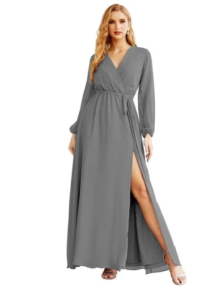 Women's Chiffon Bridesmaid Dress A line Long Sleeves Formal Evening Prom Gown for Wedding Guest SEA28032 - Image 20